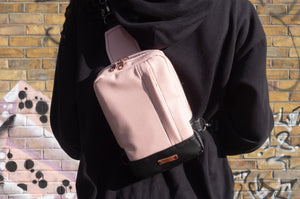 Pink and Black Faux Leather Sling Bag